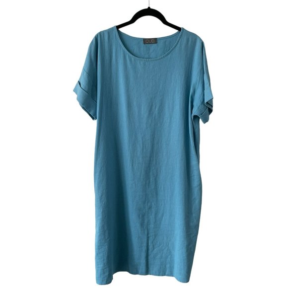 CUB Blue Linen Knee-length Shift Dress - Picture 1 of 9